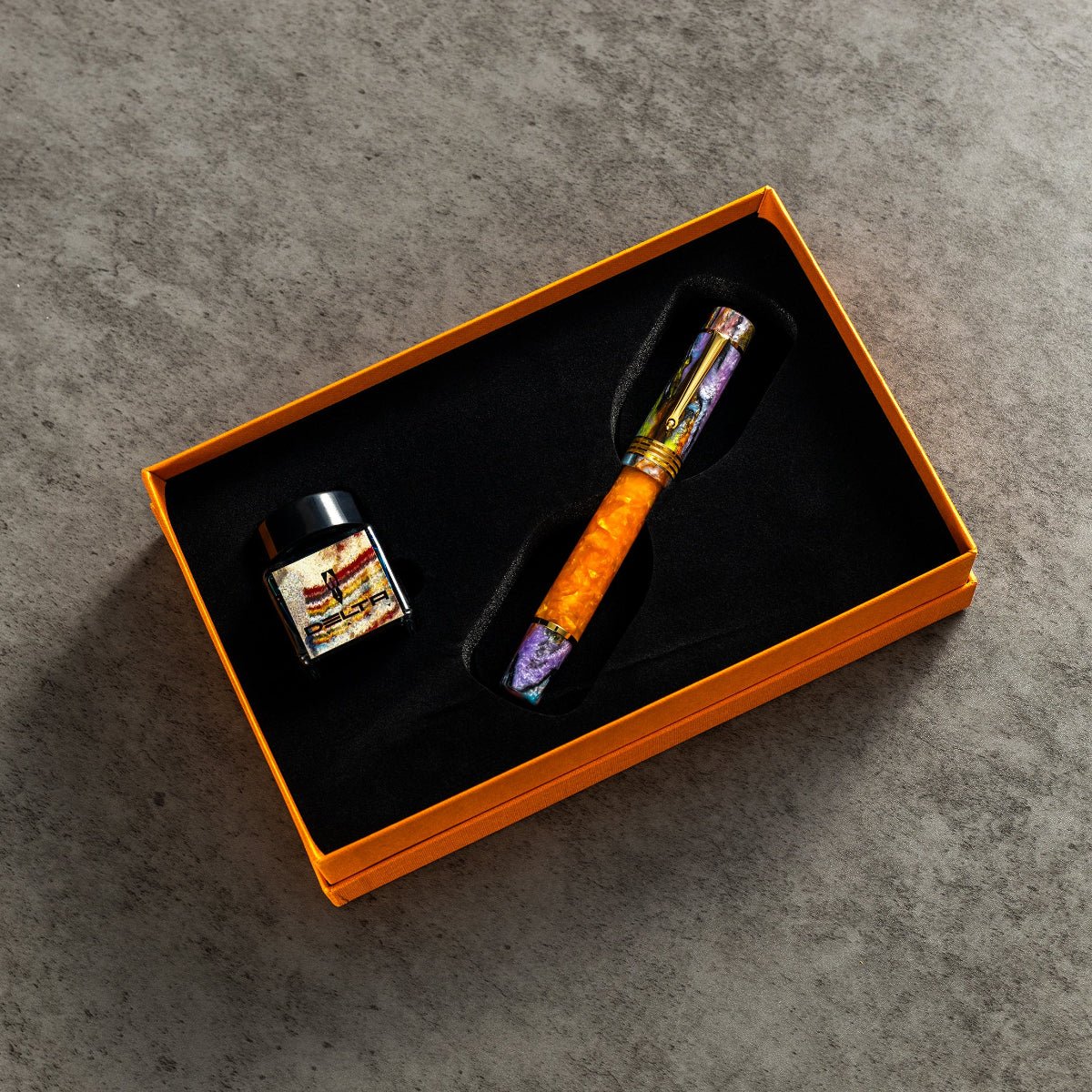 Delta Limited Edition Fountain Pen - DV Original - Orange Primary Manipulation 4.5 - Palladium Trim (Mid - Size) - Pen Boutique Ltd