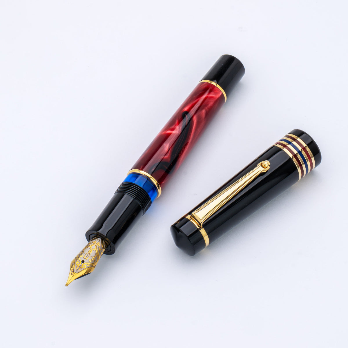 Delta Limited Edition Fountain Pen - Four Rings Crimson Night - Yellow Gold Trim - Steel Nib