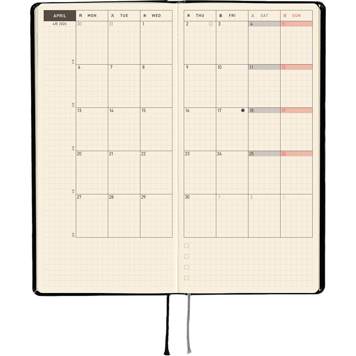Hobonichi Light Hard Cover Japanese Book - Yumi Kitagishi: White Cat’s Daily Life - Tall & Slim (Weeks - April Start) - Pen Boutique Ltd