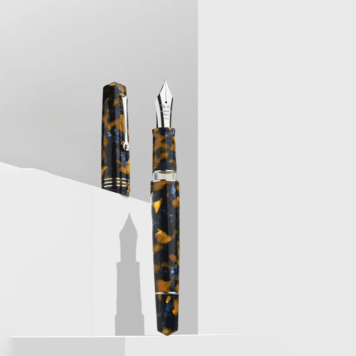 Leonardo Momento Zero Grande 2.0 Fountain Pen - Crepuscolo Marino - Chrome Trim - 8 Steel Nib - Pen Boutique Ltd