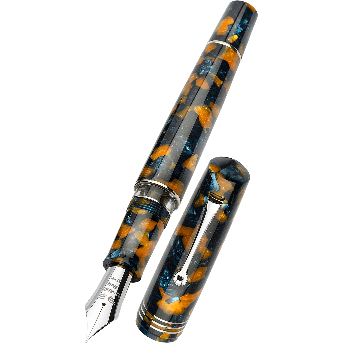 Leonardo Momento Zero Grande 2.0 Fountain Pen - Crepuscolo Marino - Chrome Trim - 8 Steel Nib - Pen Boutique Ltd