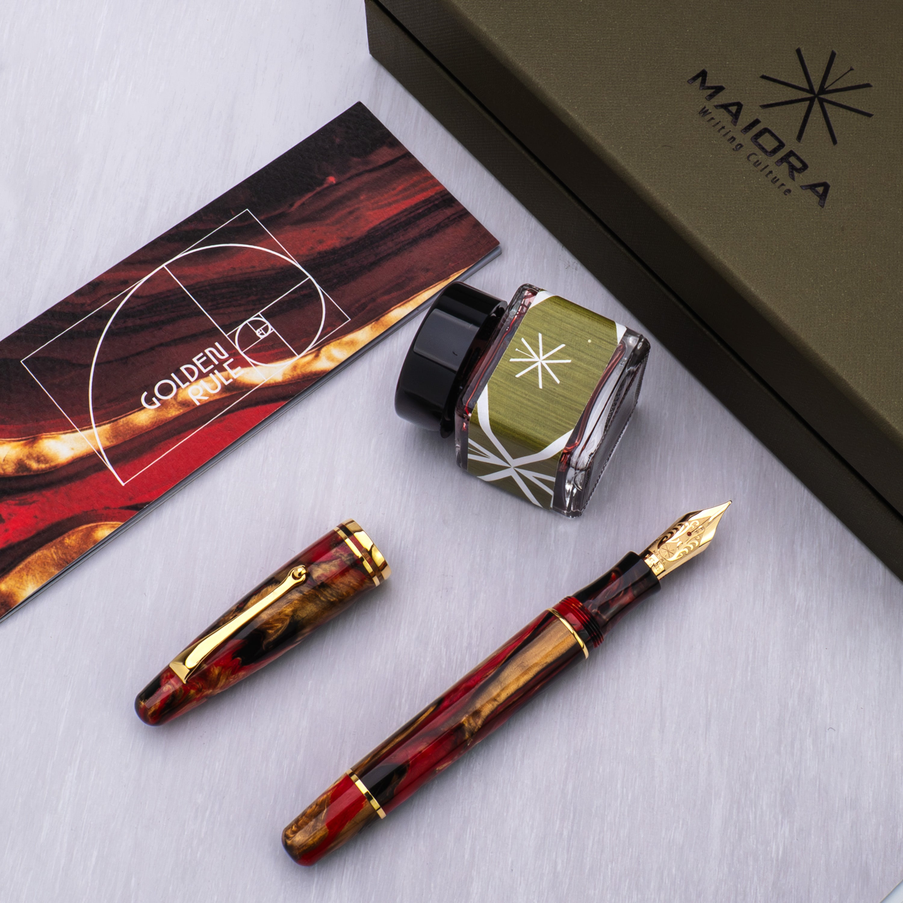 Maiora Ultra Ogiva Fountain Pen - Golden Rule - Gold Trim - 14K Gold Nib - Pen Boutique Ltd