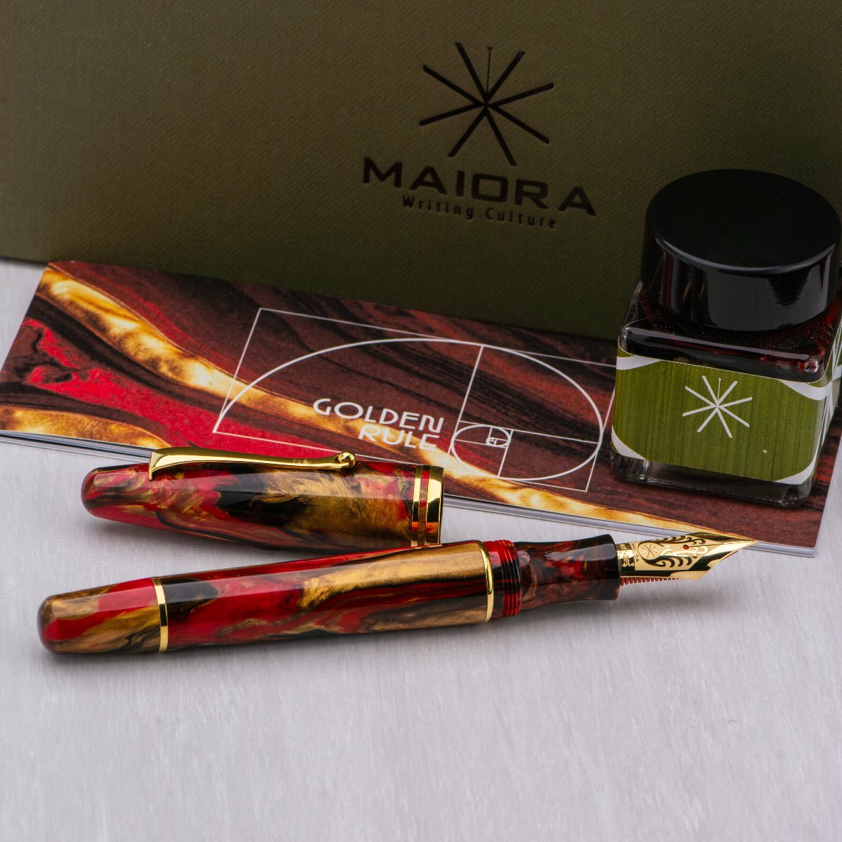 Maiora Ultra Ogiva Fountain Pen - Golden Rule - Gold Trim - 14K Gold Nib - Pen Boutique Ltd