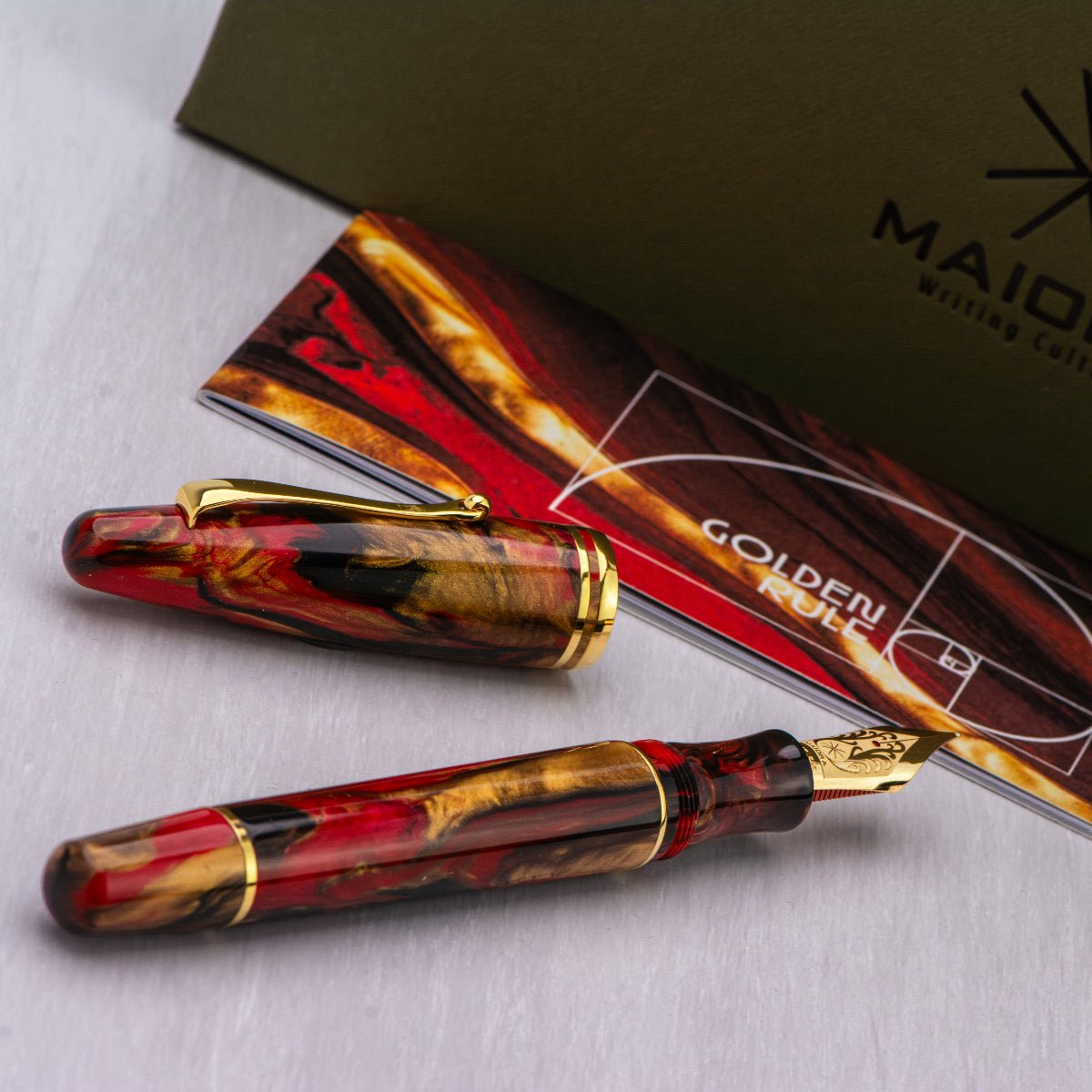 Maiora Ultra Ogiva Fountain Pen - Golden Rule - Gold Trim - 14K Gold Nib - Pen Boutique Ltd