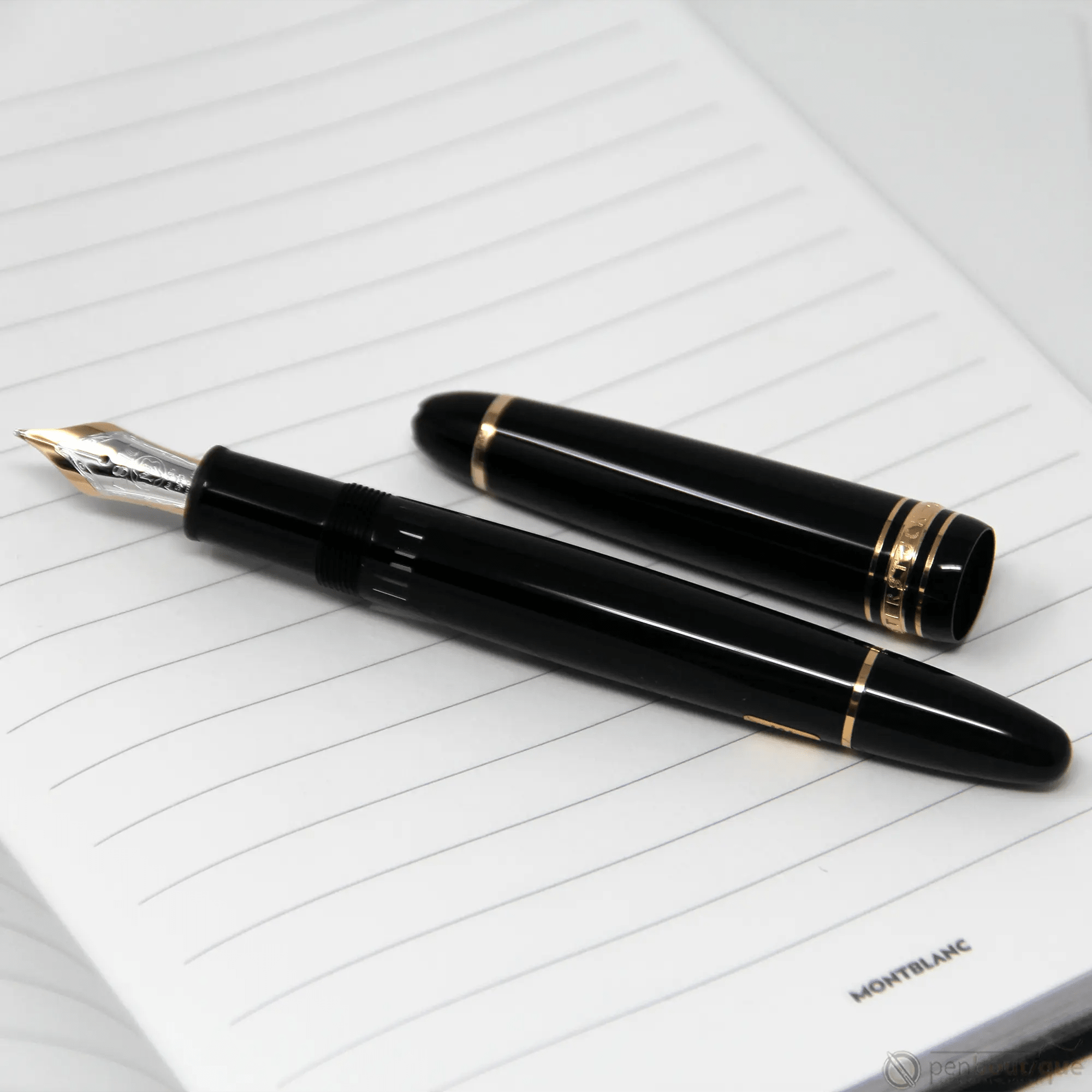 Montblanc Meisterstuck Fountain Pen - Black - Red Gold Trim - LeGrand Size ( 146) - Pen Boutique Ltd