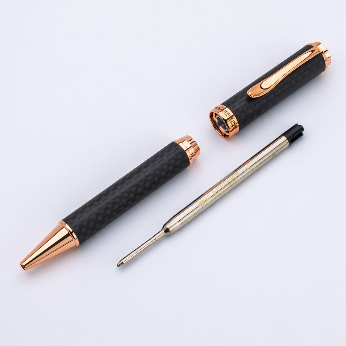 Monteverde Innova Ballpoint Pen - Matte Carbon Fiber - Rose Gold Trim - Pen Boutique Ltd