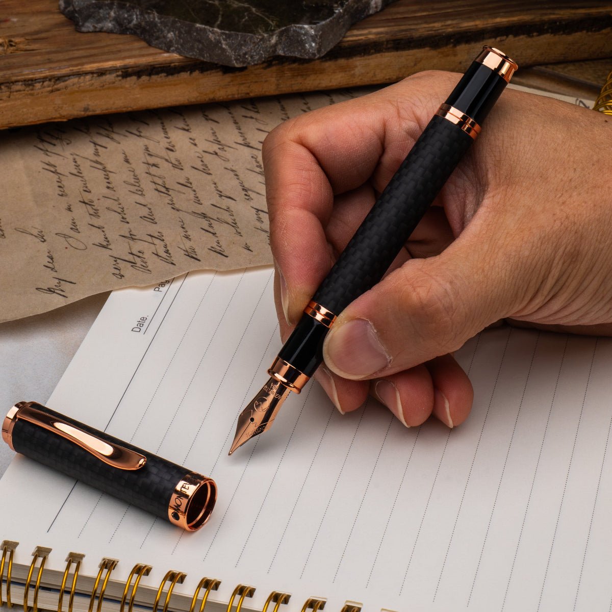 Monteverde Innova Fountain Pen - Matte Carbon Fiber - Rose Gold Trim - Pen Boutique Ltd
