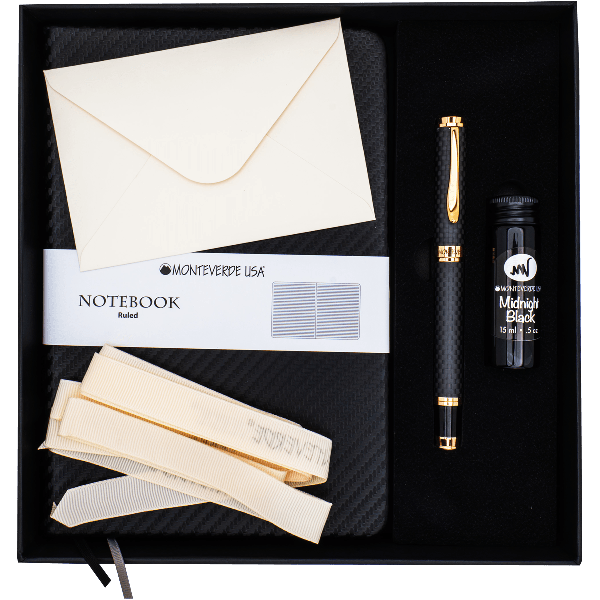 Monteverde Innova Fountain Pen Notebook Set - Carbon Fiber - Rosegold - Pen Boutique Ltd