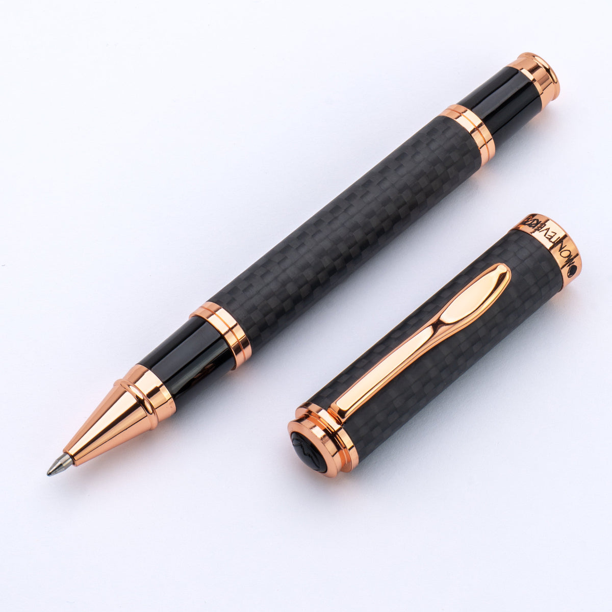 Monteverde Innova Rollerball Pen - Matte Carbon Fiber - Rose Gold Trim-Pen Boutique Ltd