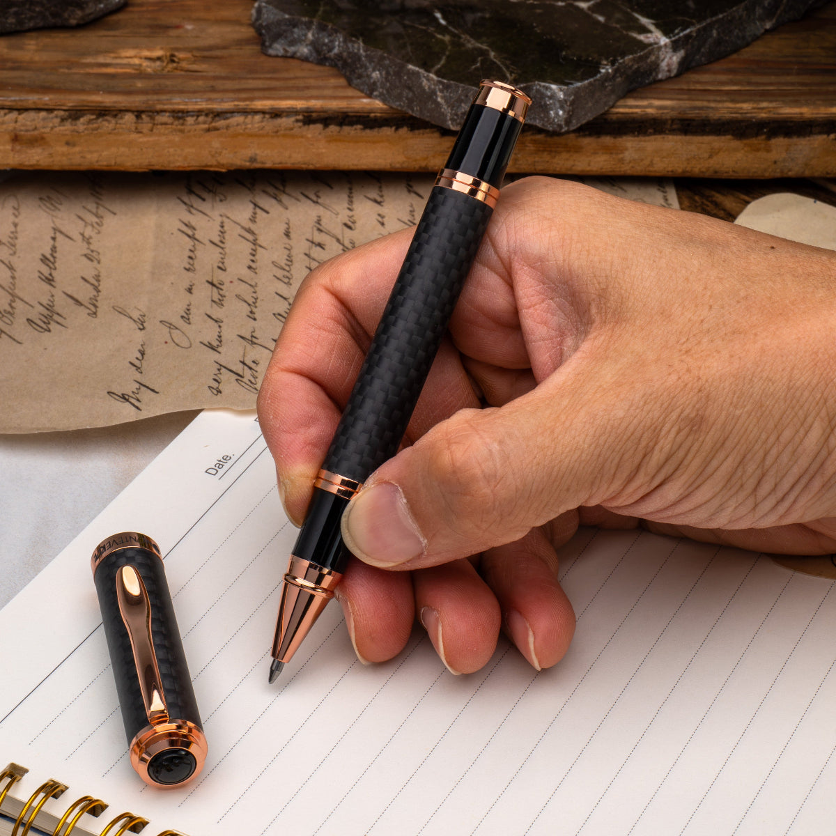 Monteverde Innova Rollerball Pen - Matte Carbon Fiber - Rose Gold Trim-Pen Boutique Ltd