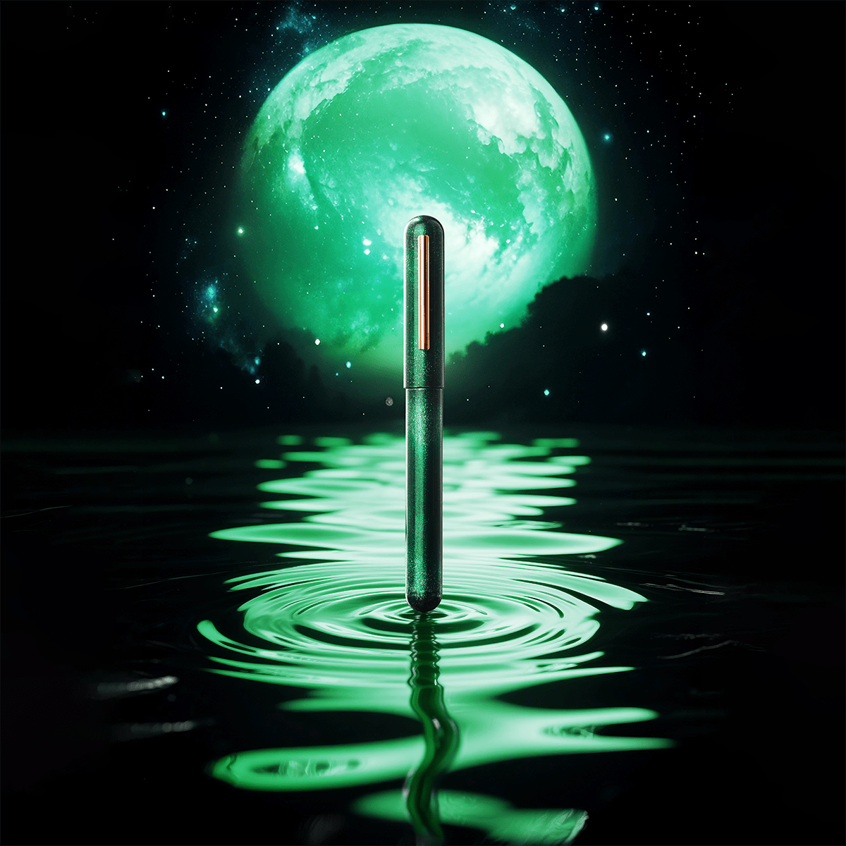 Nahvalur Ikkaku Fountain Pen - Green Moon – 14K Gold Nib - Pen Boutique Ltd