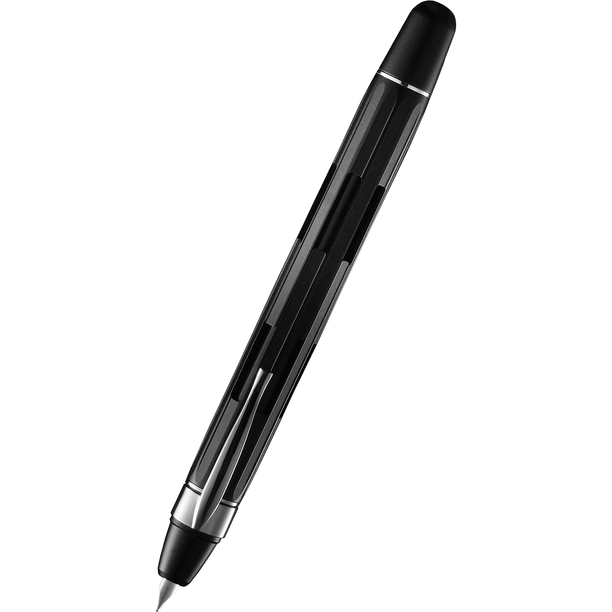 Nahvalur Eclipse Fountain Pen - Black - Silver Trim - Pen Boutique Ltd