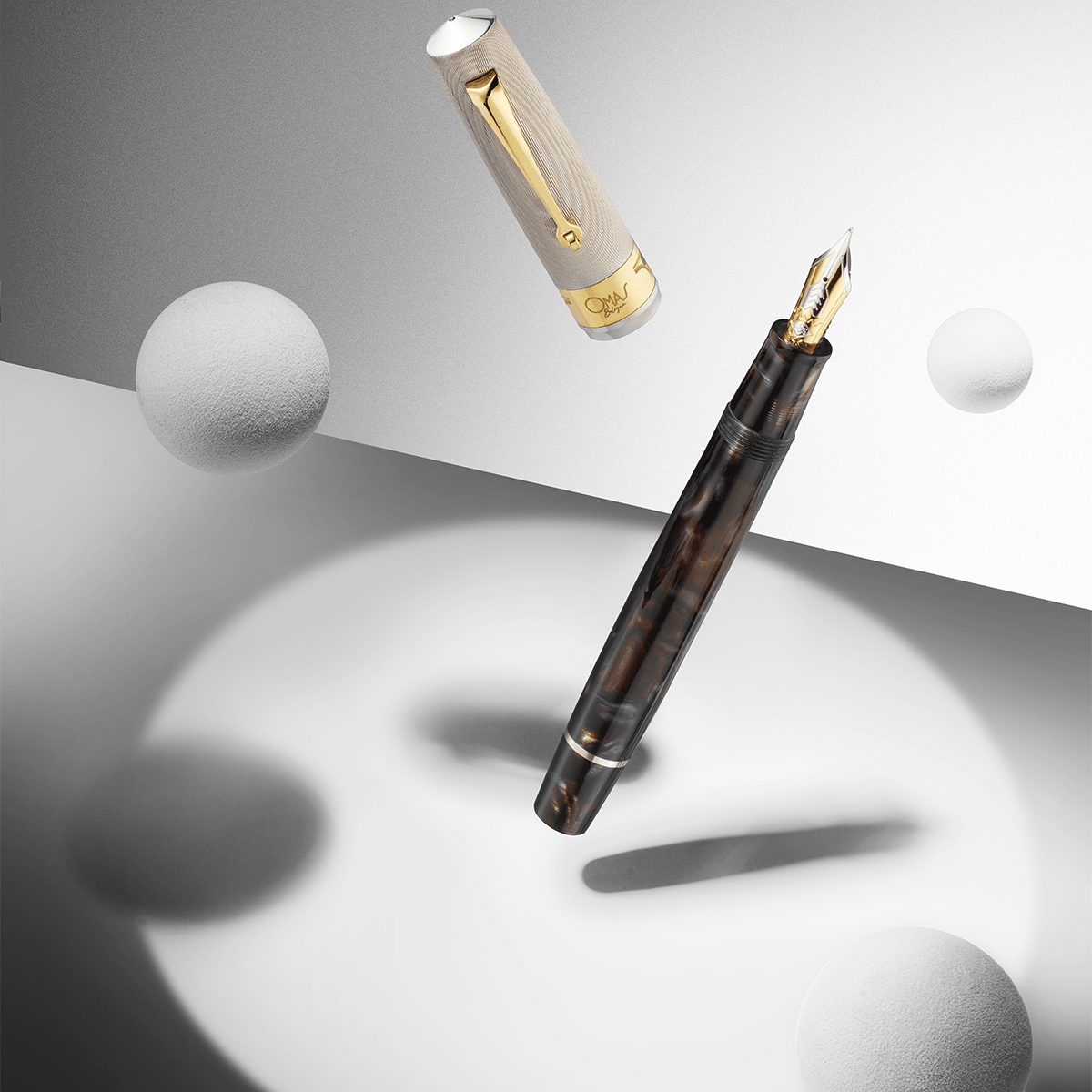 Omas Bologna Fountain Pen - Galassia Argento - Gold Trim (Limited Edition) - Pen Boutique Ltd