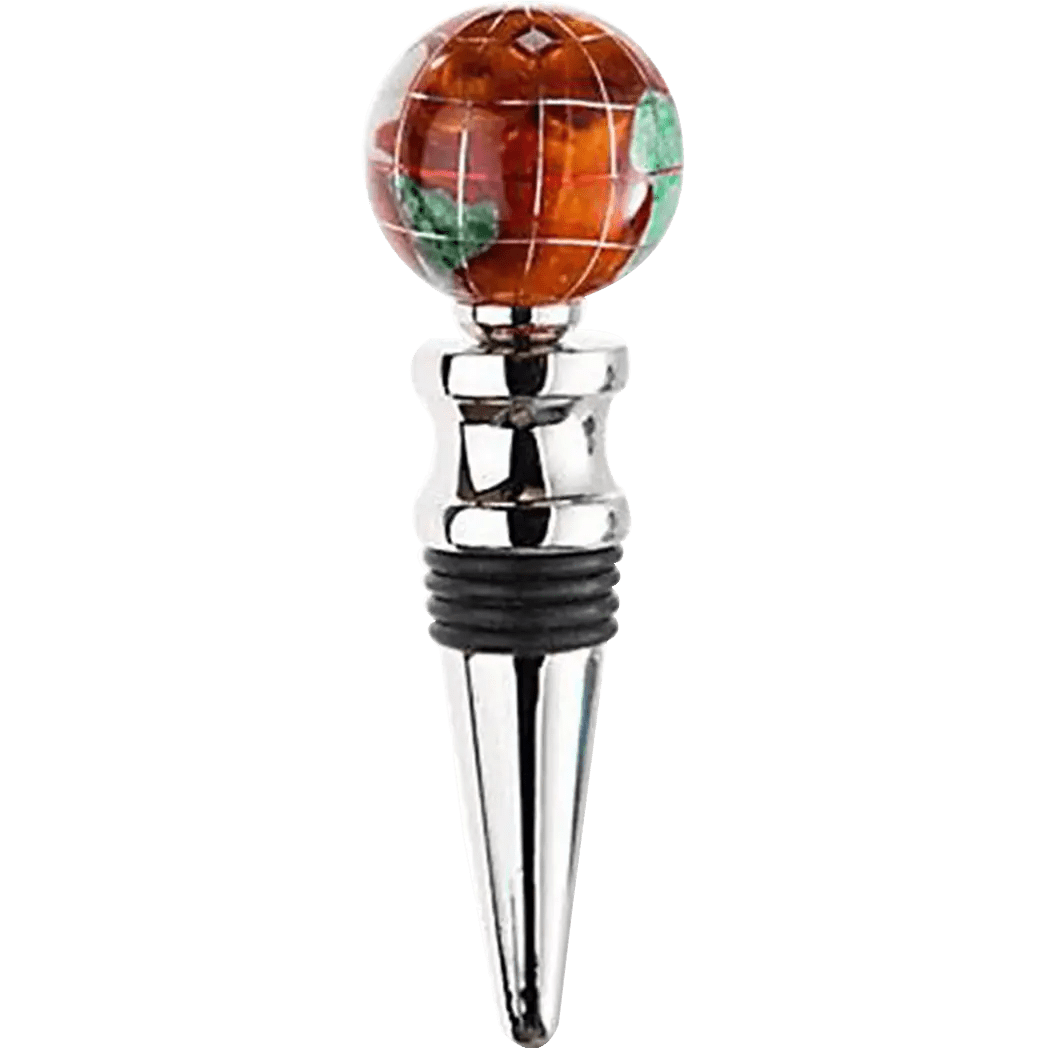 PBL Gemstone Globe with Copper Amber Opalite Ocean on a Bright Silver Wine Bottlestopper - Pen Boutique Ltd