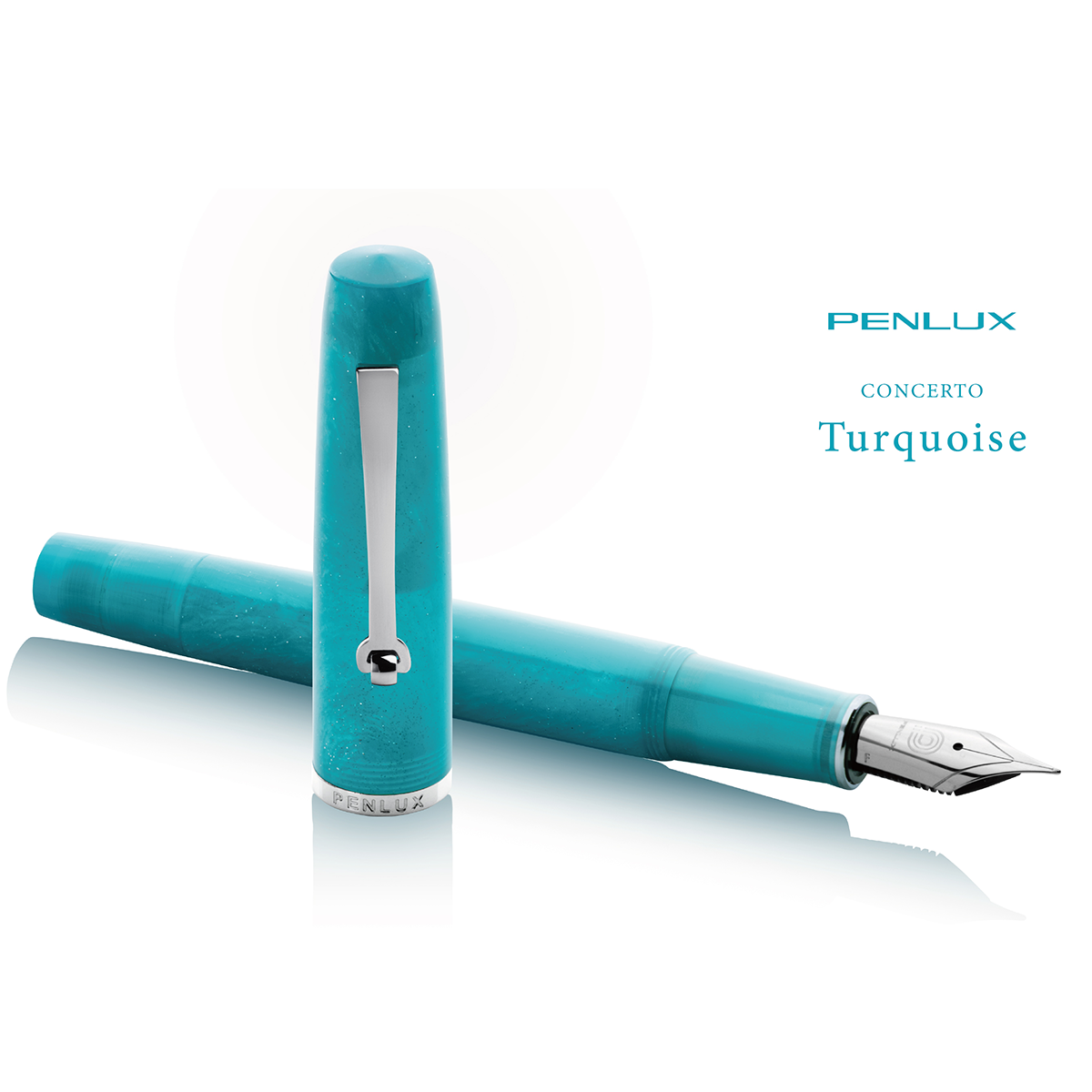 Penlux Concerto Fountain Pen - Turquoise + FREE Matching Ink Bottle