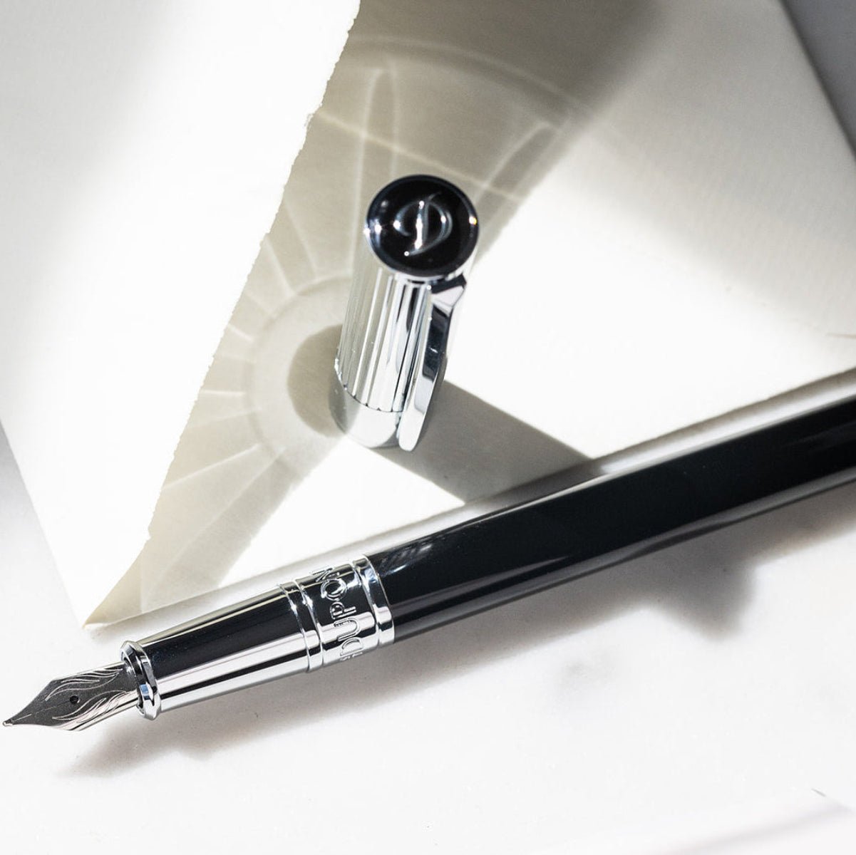 S T Dupont D - Initial Fountain Pen - Black - Chrome Trim - Pen Boutique Ltd