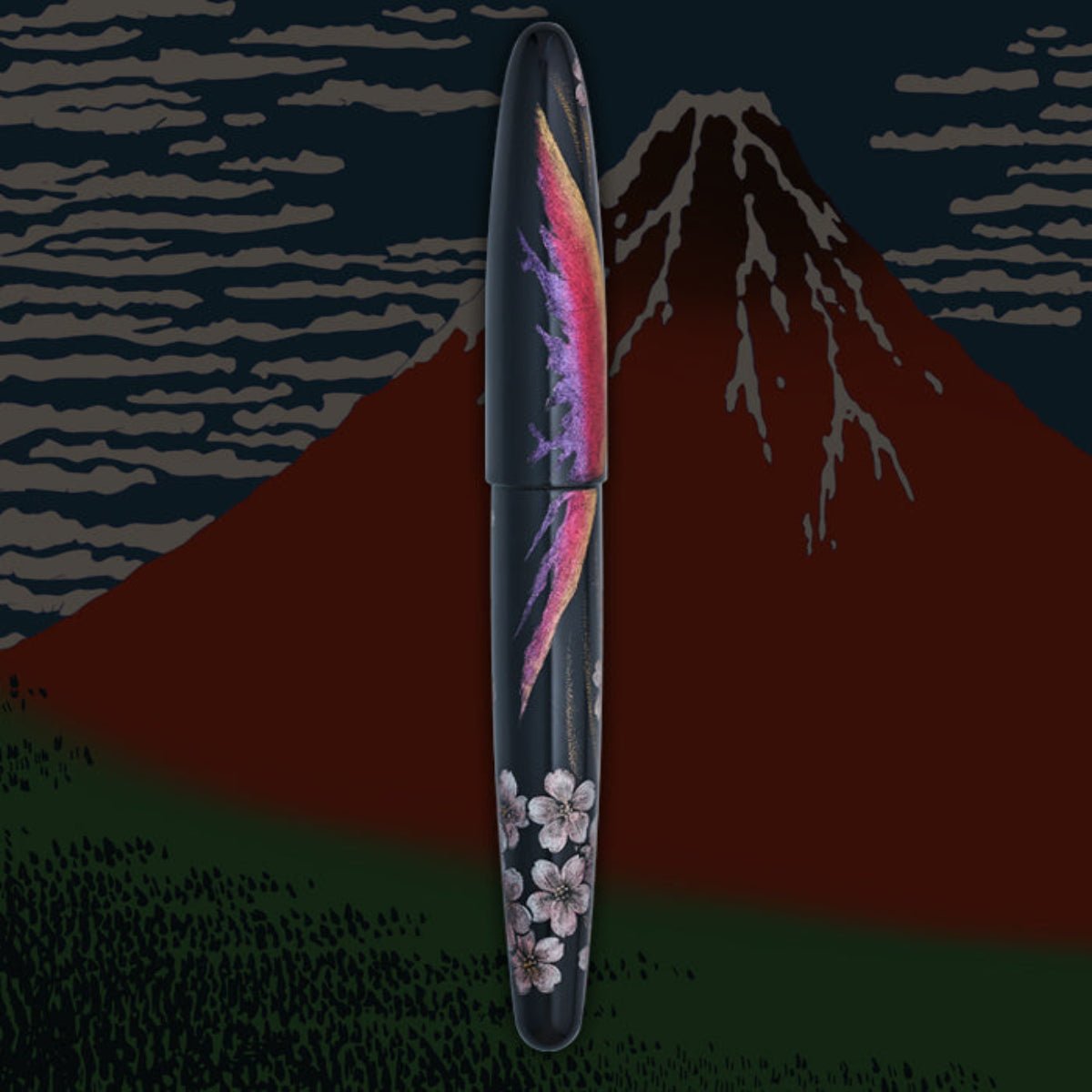Taccia Empress Fountain Pen - Aka Fuji & Sakura on Black Chinkin (Limited Edition) - Pen Boutique Ltd