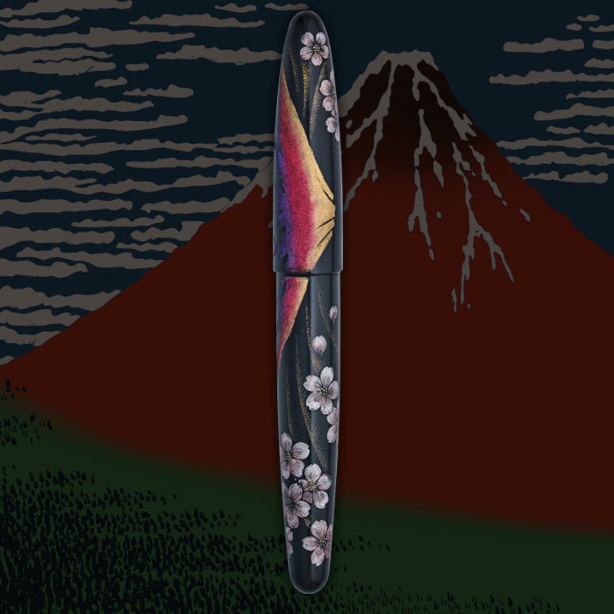 Taccia Empress Fountain Pen - Aka Fuji & Sakura on Black Chinkin (Limited Edition) - Pen Boutique Ltd