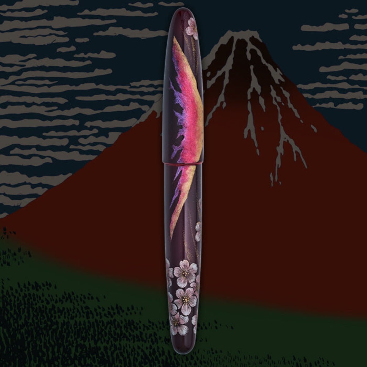 Taccia Empress Fountain Pen - Aka Fuji & Sakura on Red Chinkin (Limited Edition) - Pen Boutique Ltd