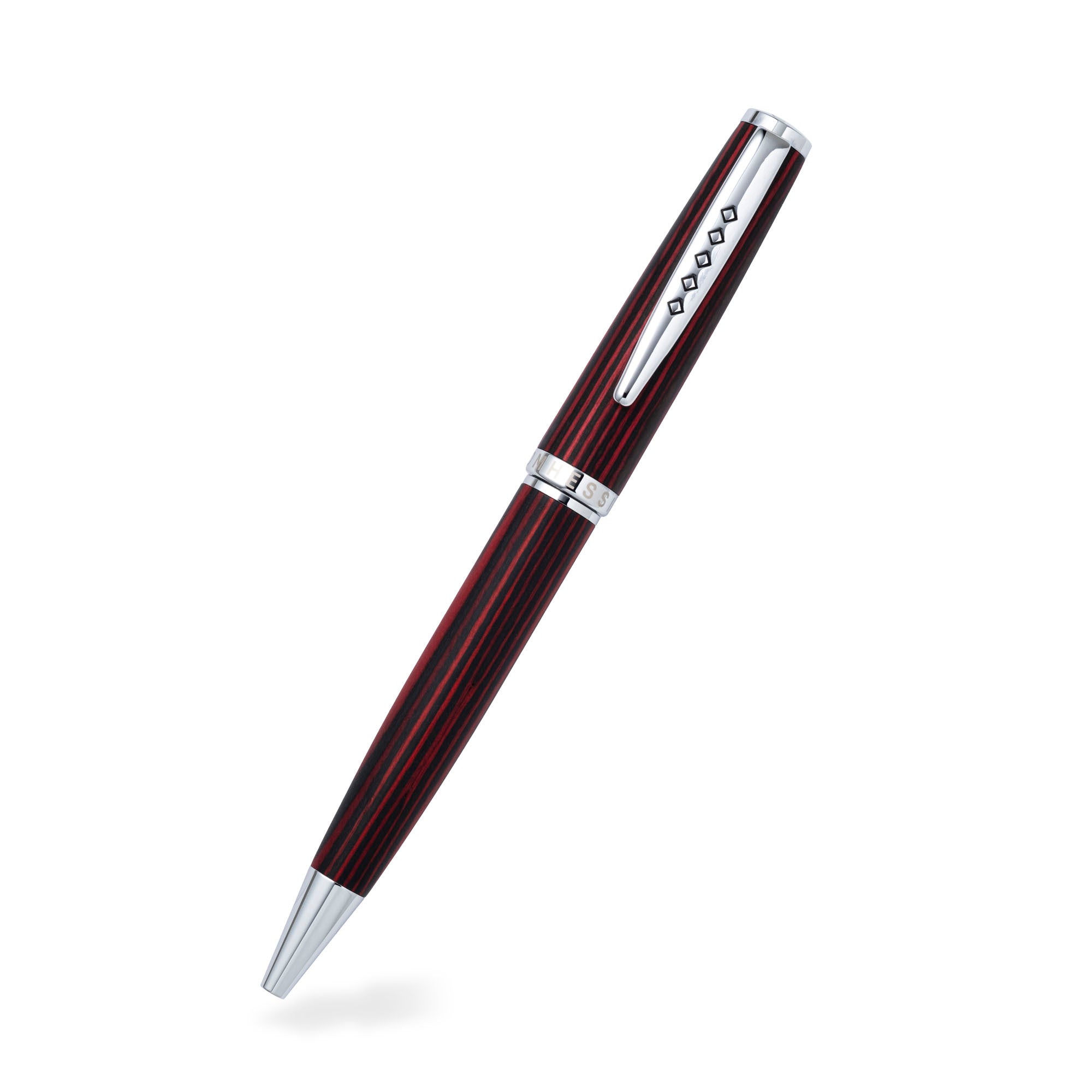 Tom Hessin Edinburgh “Forth Bridge Red” Ballpoint Pen – Wooden Barrel with Chrome Trim - Pen Boutique Ltd