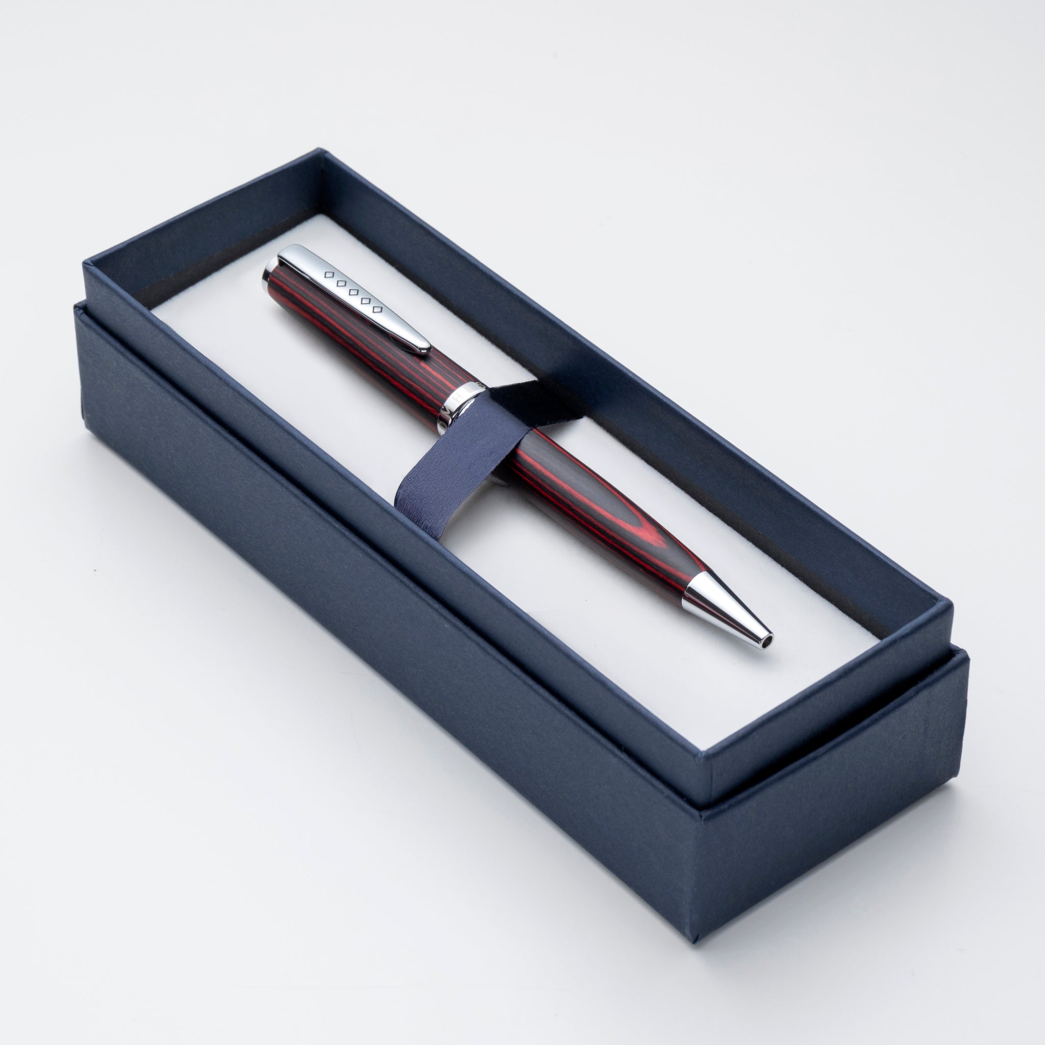 Tom Hessin Edinburgh “Forth Bridge Red” Ballpoint Pen – Wooden Barrel with Chrome Trim - Pen Boutique Ltd