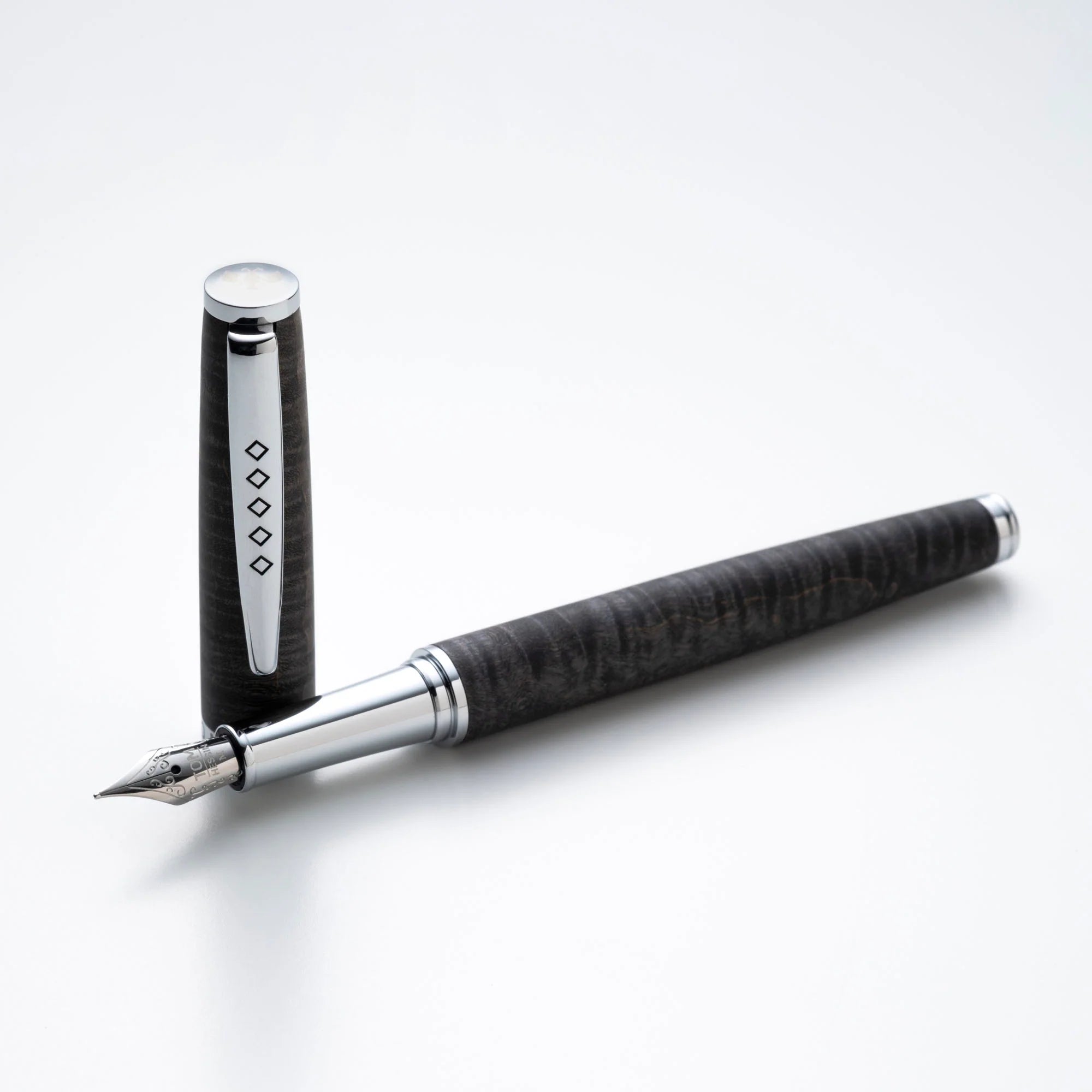 Tom Hessin Edinburgh "Stockbridge Stone" Ballpoint Pen - Wooden Barrel, Chrome Trim - Pen Boutique Ltd