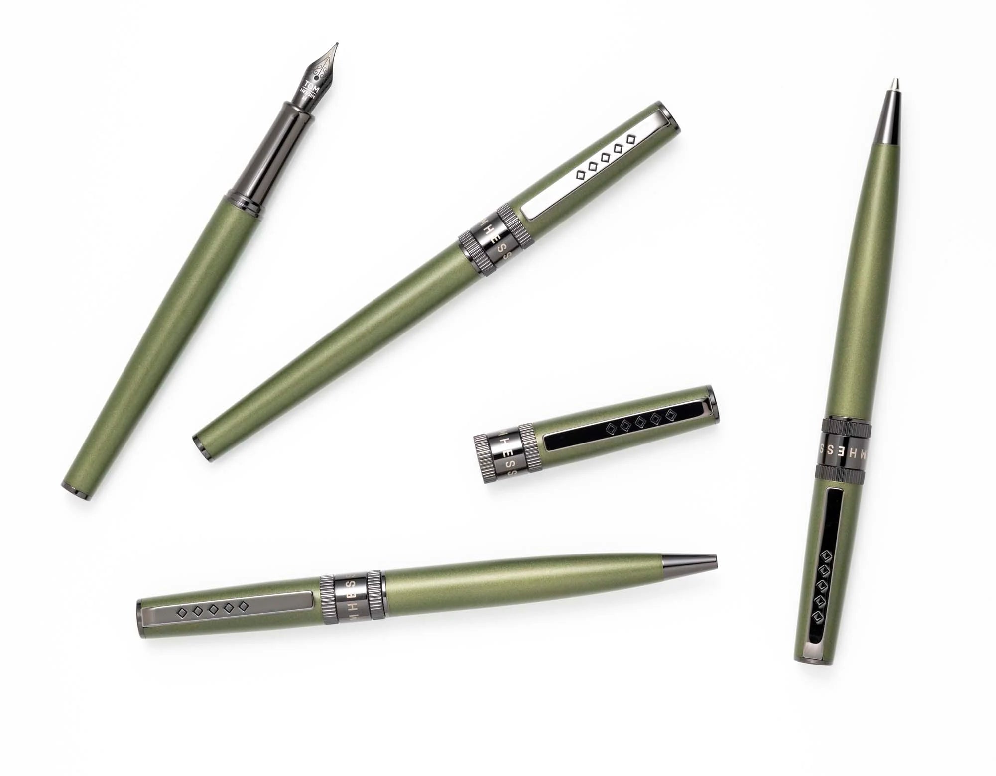 Tom Hessin Rebel "Garrison Green" Rollerball Pen – Gunmetal Trim - Pen Boutique Ltd
