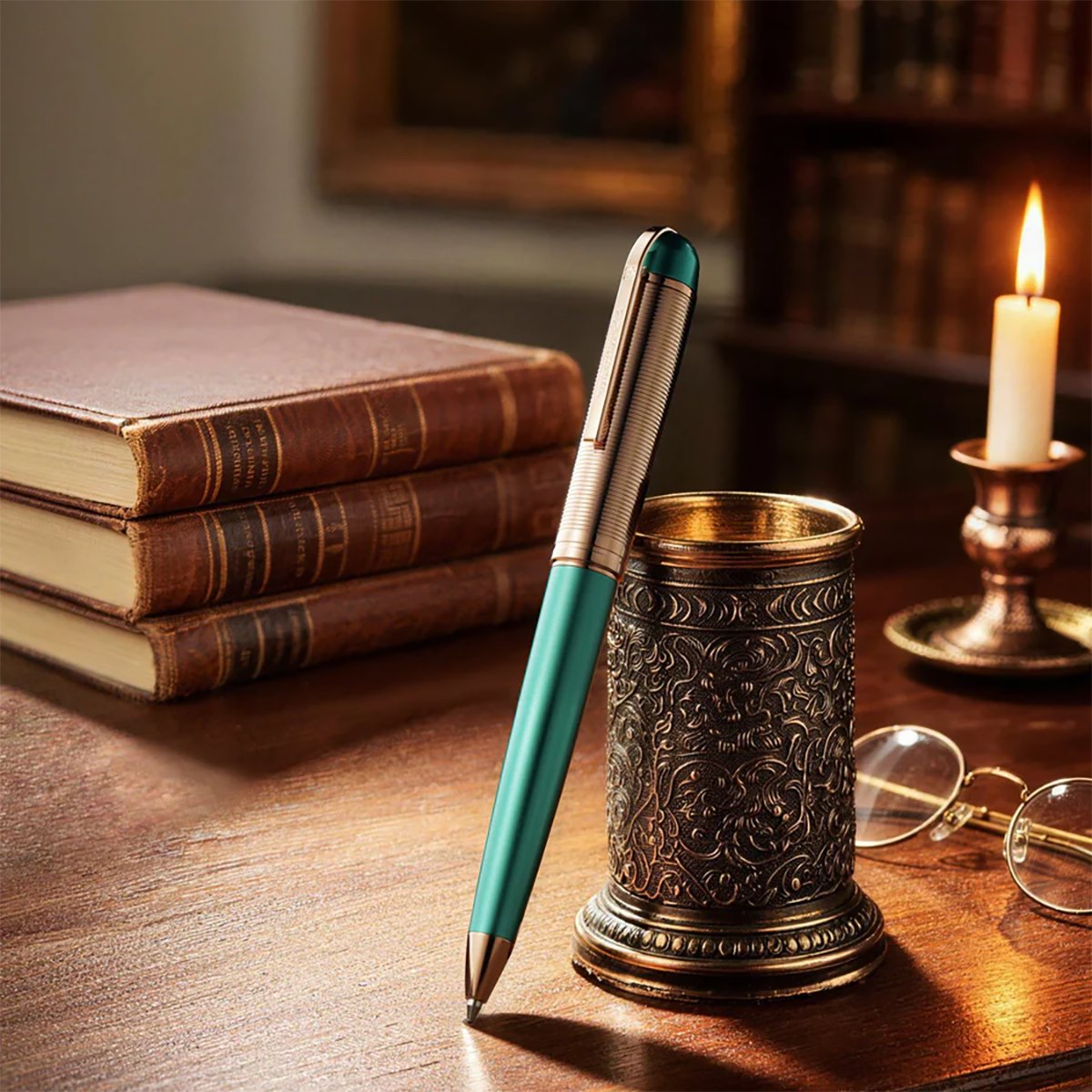 Wahl-Eversharp Skyline Ballpoint Pen - Emerald - Rose Gold Trim - Pen Boutique Ltd
