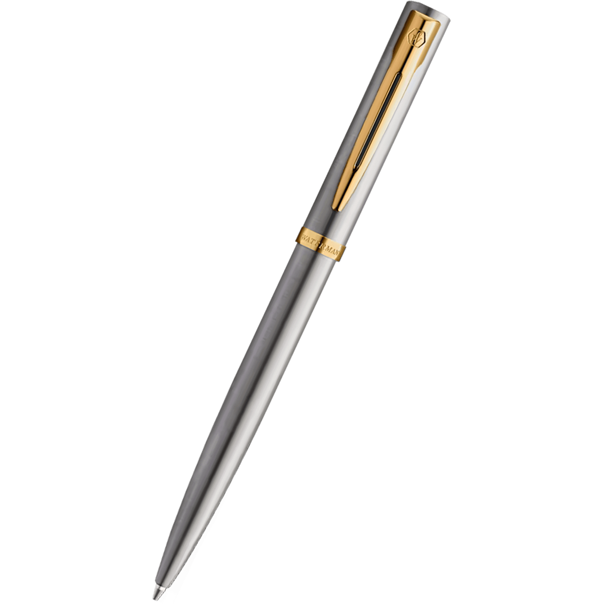 Waterman Impression Ballpoint Pen - Stainless Steel - Gold Trim - Pen Boutique Ltd