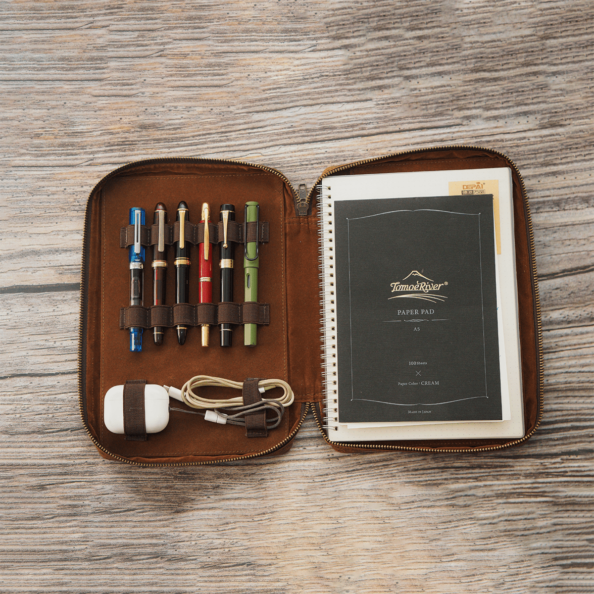 Yak Leather x Pen Boutique Zipped Folio - Crazy Horse Tan - A5 - Pen Boutique Ltd