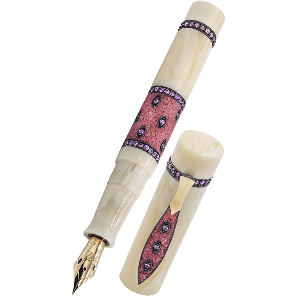 Zeki Karaca Jewellery Harman Fountain Pen - White - Red Sapphire Gem (Limited Edition) - Pen Boutique Ltd