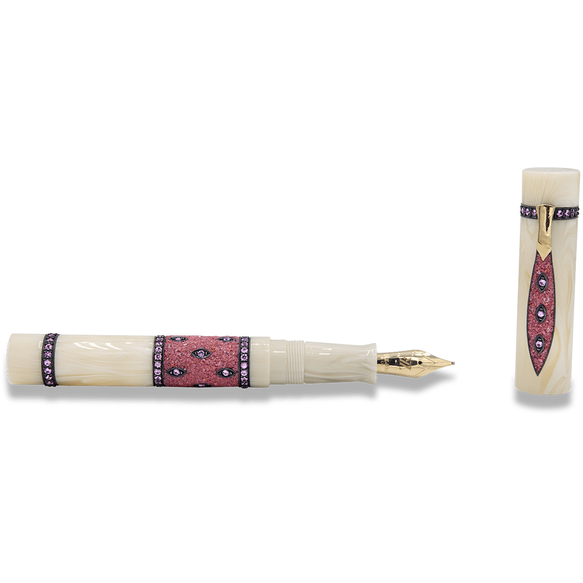 Zeki Karaca Jewellery Harman Fountain Pen - White - Red Sapphire Gem (Limited Edition) - Pen Boutique Ltd