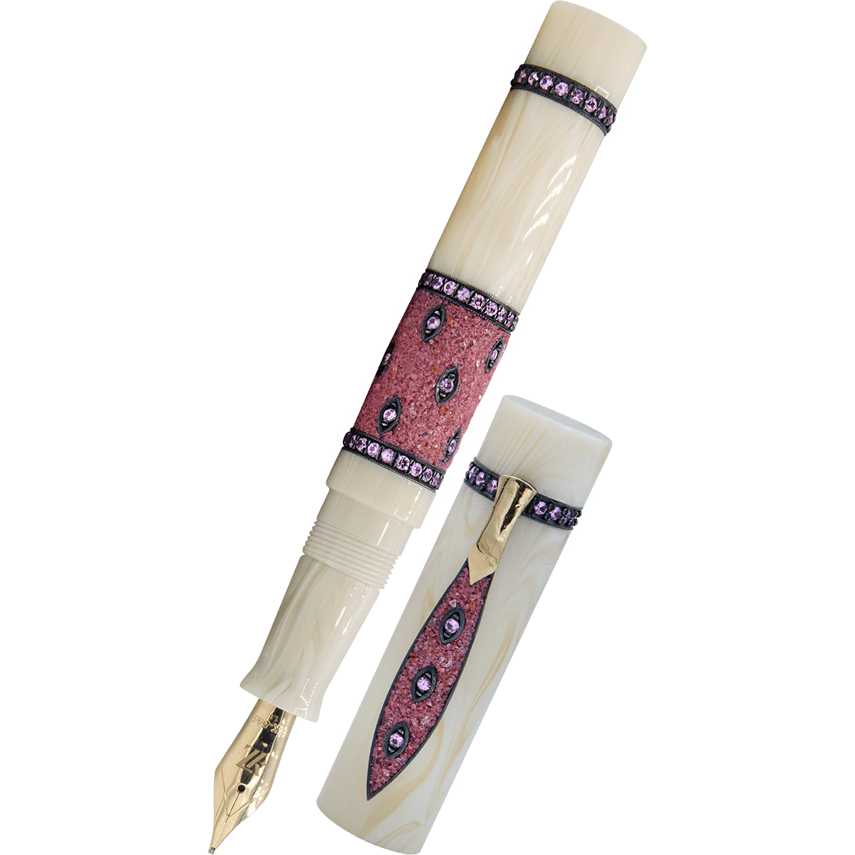 Zeki Karaca Jewellery Harman Fountain Pen - White - Red Sapphire Gem (Limited Edition) - Pen Boutique Ltd