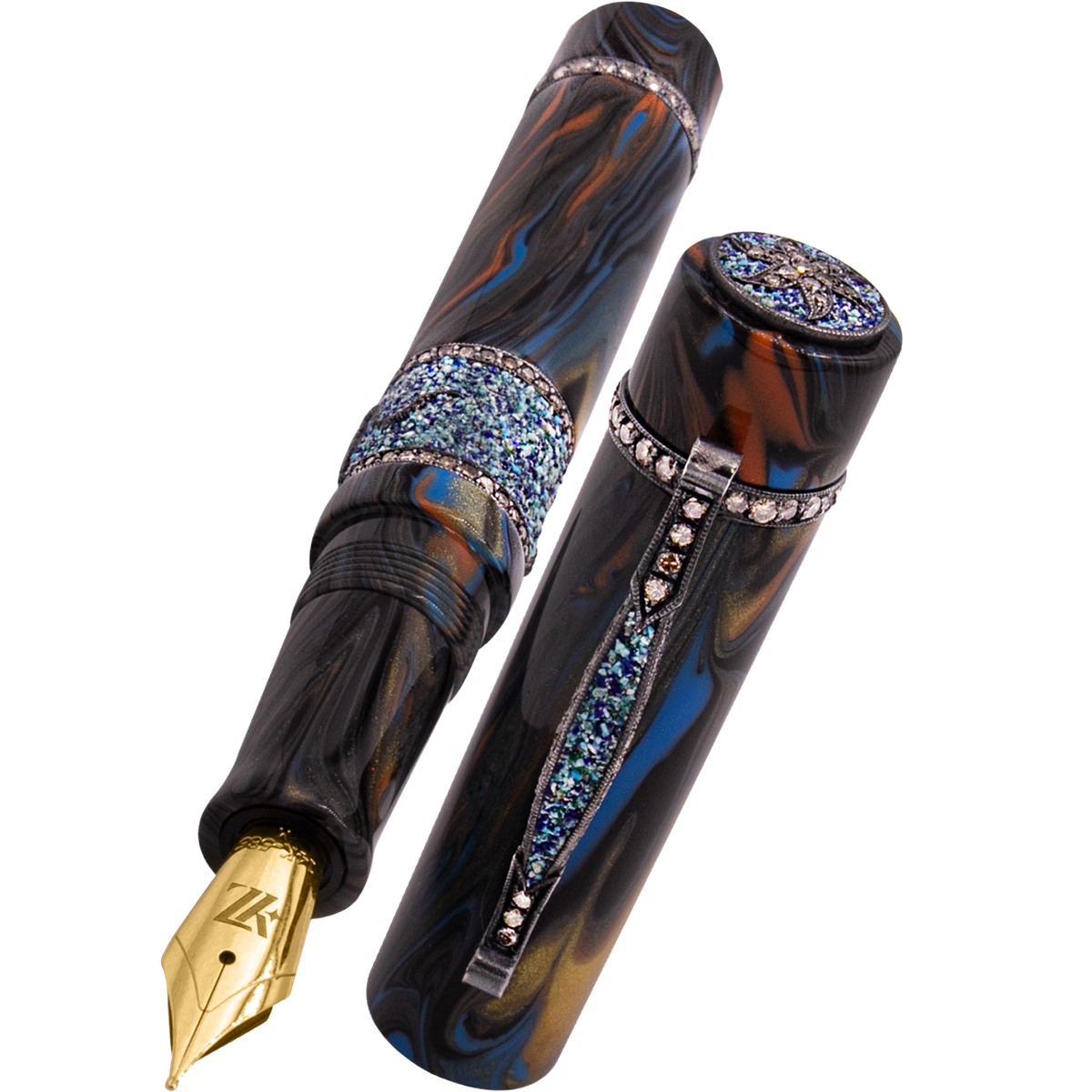 Zeki Karaca Jewellery Harman Fountain Pen - Rare Lapis Mosaic - Silver Trim