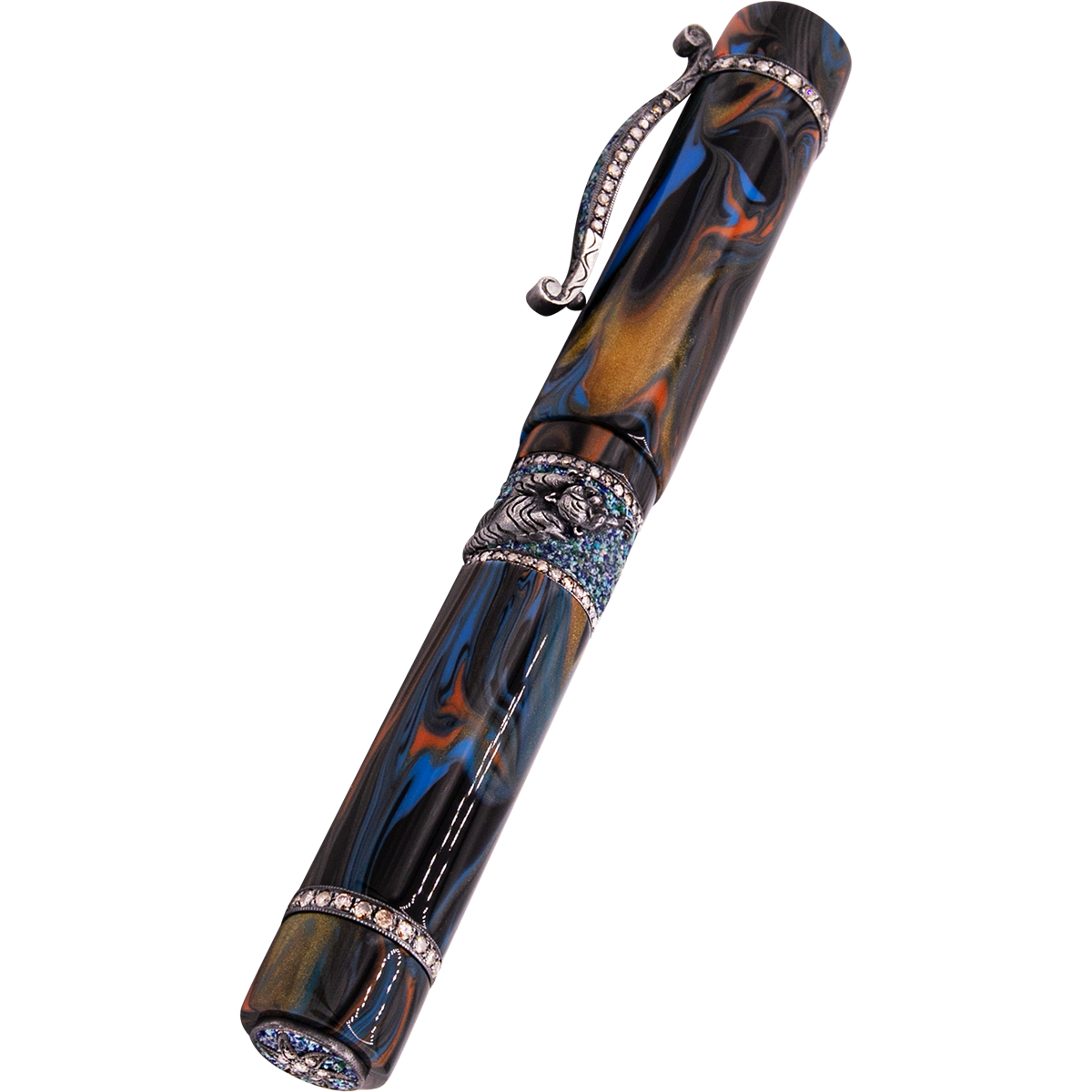 Zeki Karaca Jewellery Harman Fountain Pen - Rare Lapis Mosaic - Silver Trim