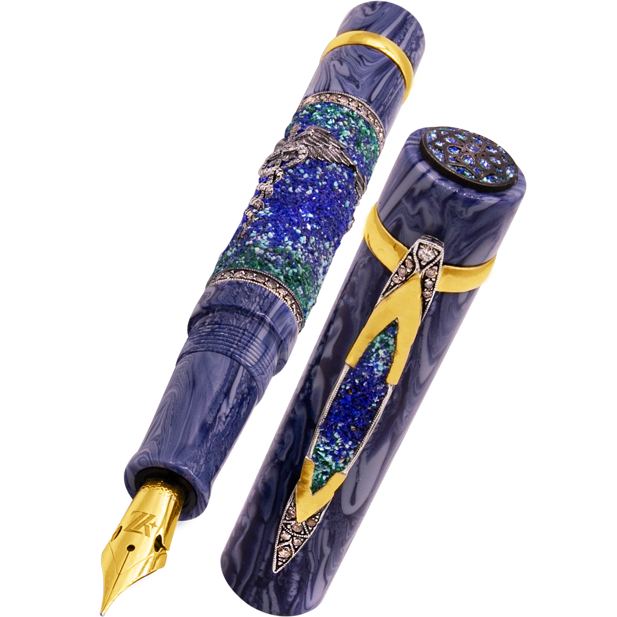 Zeki Karaca Jewellery Harman Fountain Pen - Blue - Gold Trim