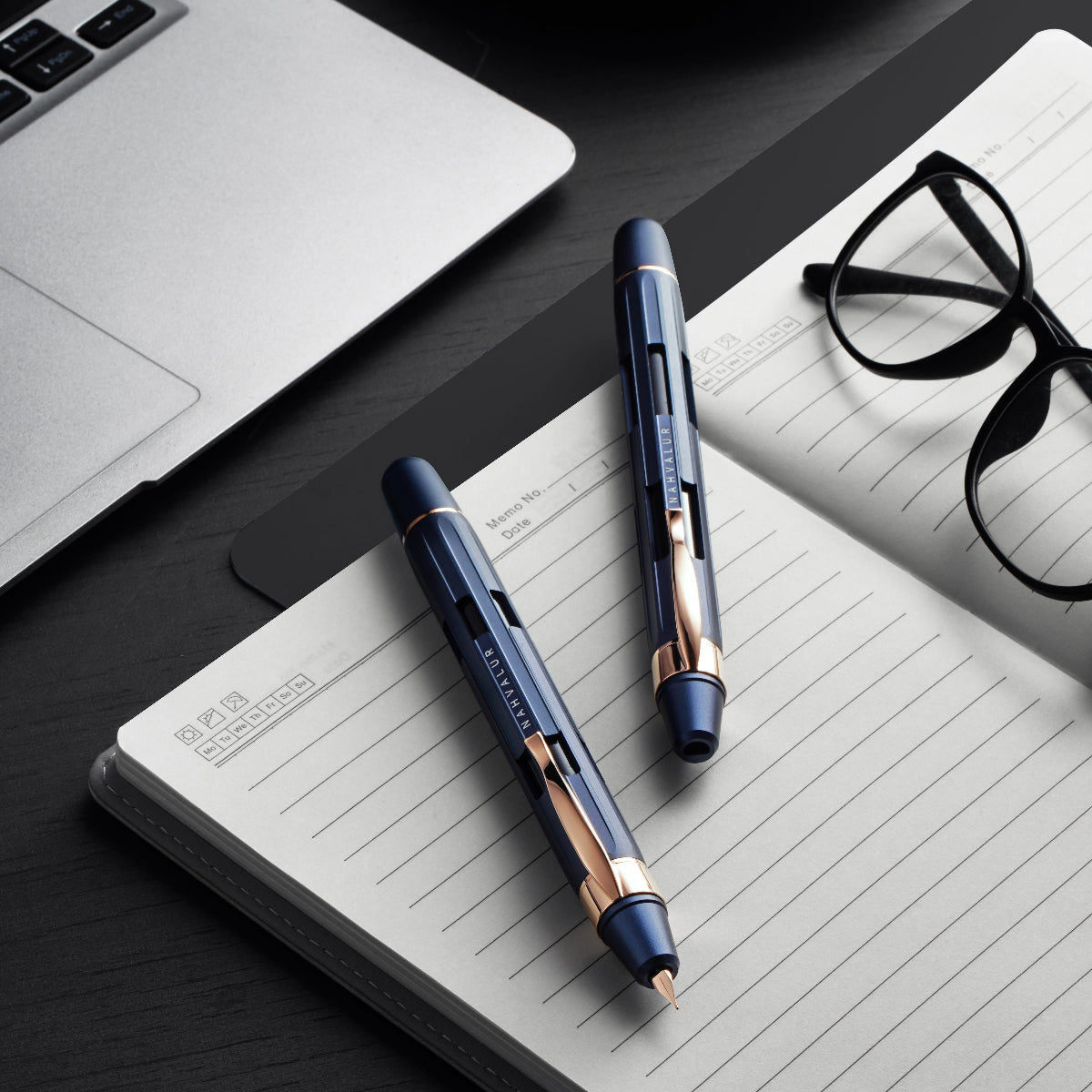Nahvalur Eclipse Fountain Pen - Cobalt - Rose Gold Trim - Pen Boutique Ltd