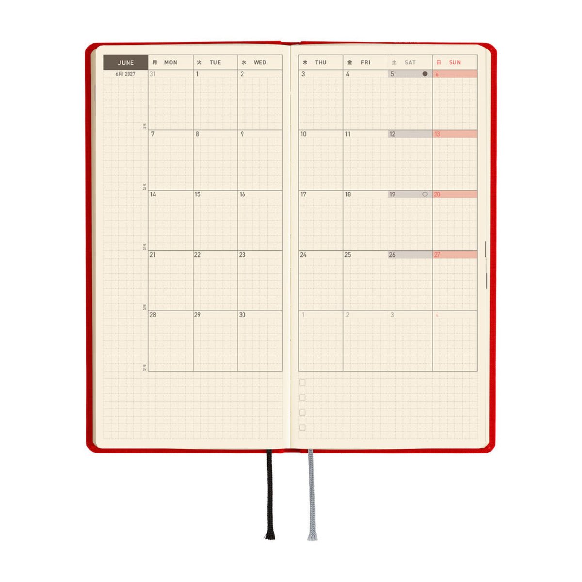 Hobonichi 2027 Light Hardcover Book - Colors: Poppy Red - Tall & Slim (Weeks - January Start) - Pen Boutique Ltd