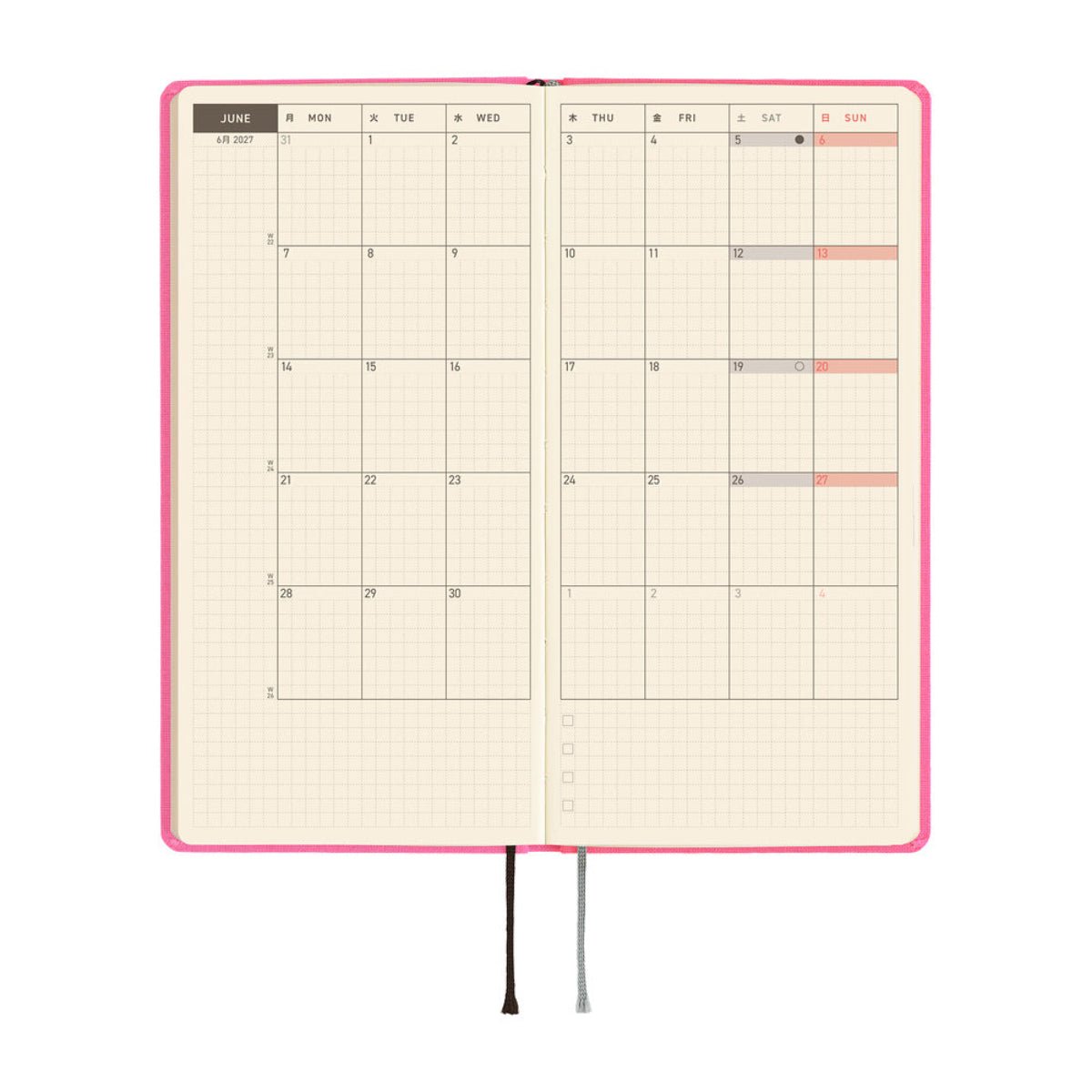 Hobonichi 2027 Light Hardcover Book - Colors: Pink Sapphire - Tall & Slim (Weeks - January Start) - Pen Boutique Ltd