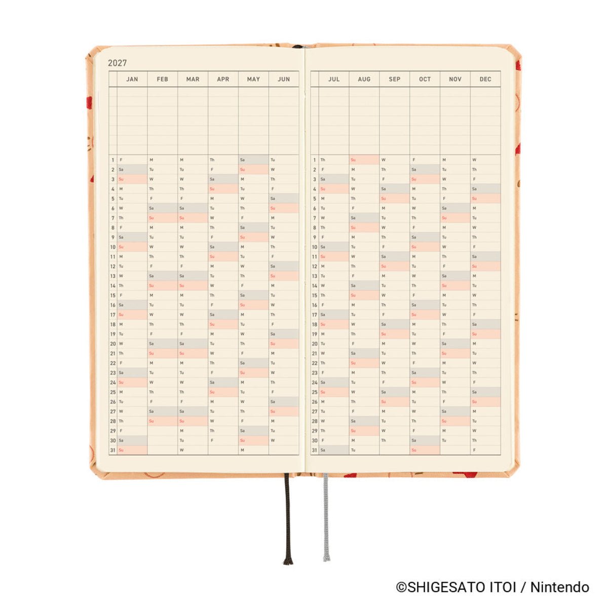 Hobonichi 2027 Light Hard Cover English Book - MOTHER: Mr. Saturn Pattern - Tall & Slim (Weeks - January Start) - Pen Boutique Ltd