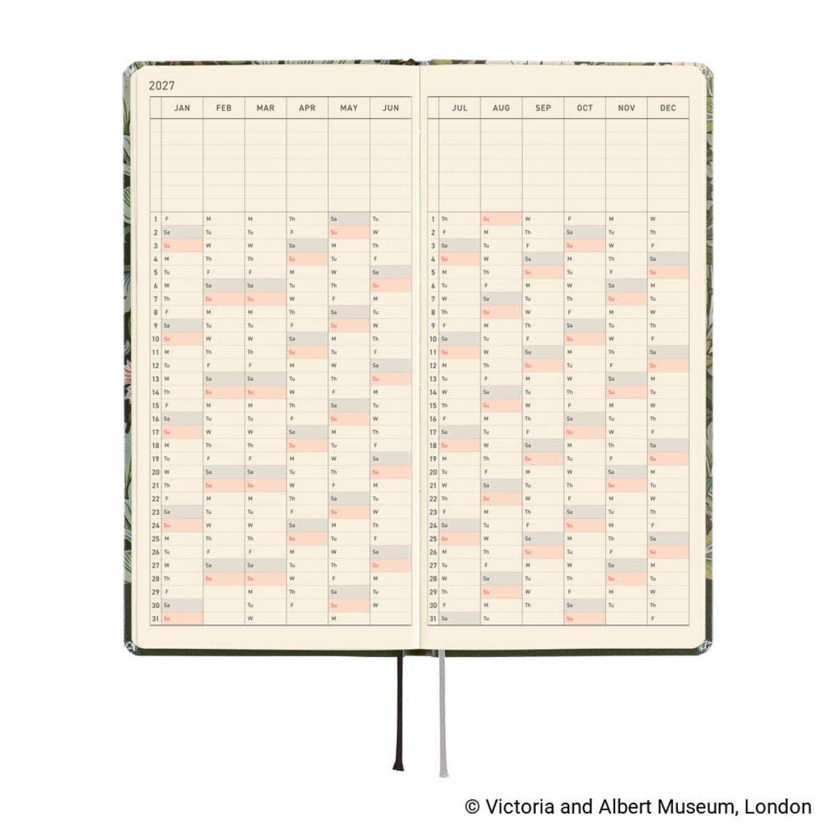 Hobonichi 2027 Light Hard Cover English Book - V&A Series: Leicester - Tall & Slim (Weeks - January Start) - Pen Boutique Ltd