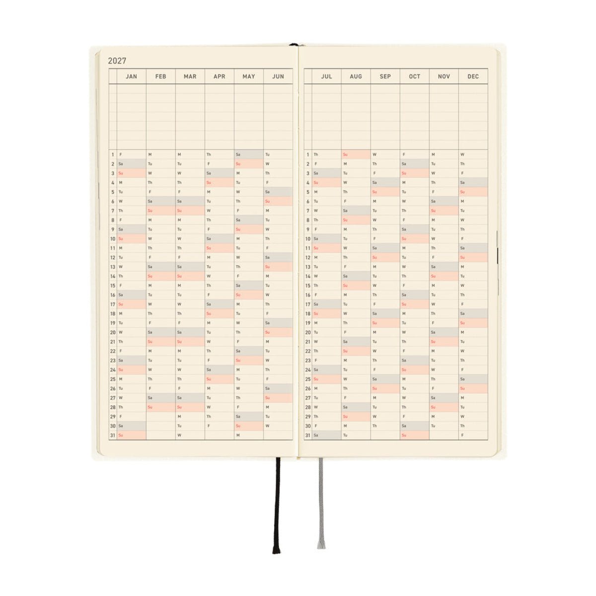 Hobonichi 2027 Soft Cover English Book - White Line: Ivory - Tall & Slim (Weeks - January Start) - Pen Boutique Ltd