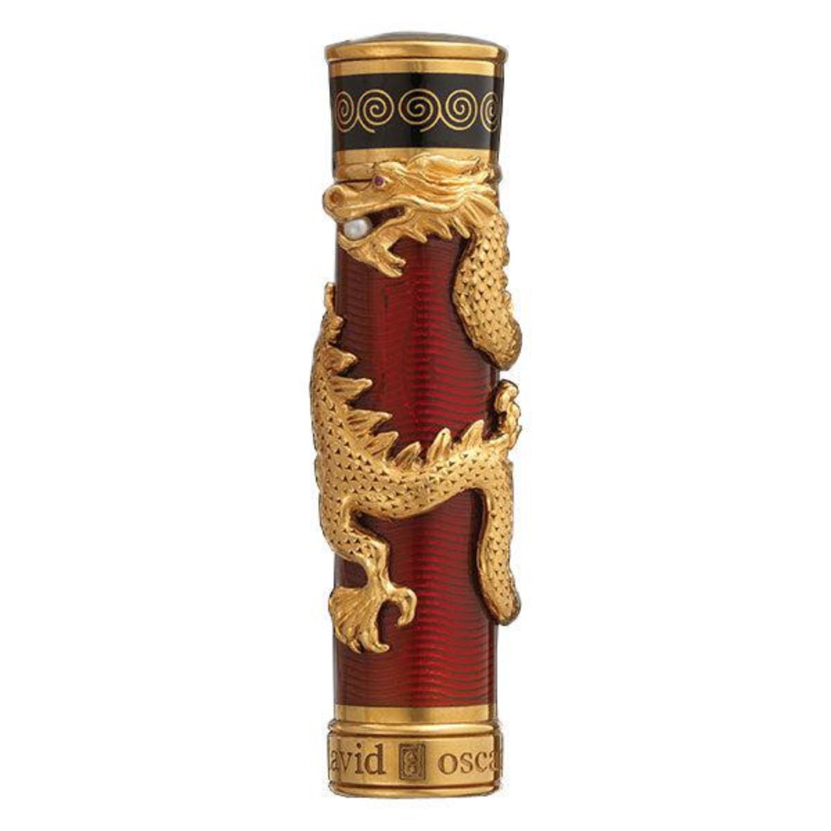 David Oscarson Black Water Dragon Fountain Pen - Translucent Ruby Red and Opaque Onyx Black Hard Enamel with Gold Vermeil - Pen Boutique Ltd
