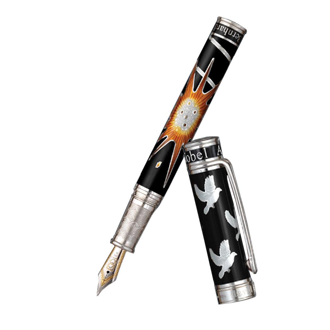 David Oscarson Alfred Bernhard Nobel Fountain Pen - Black Silver w/ Black Barrel - Pen Boutique Ltd