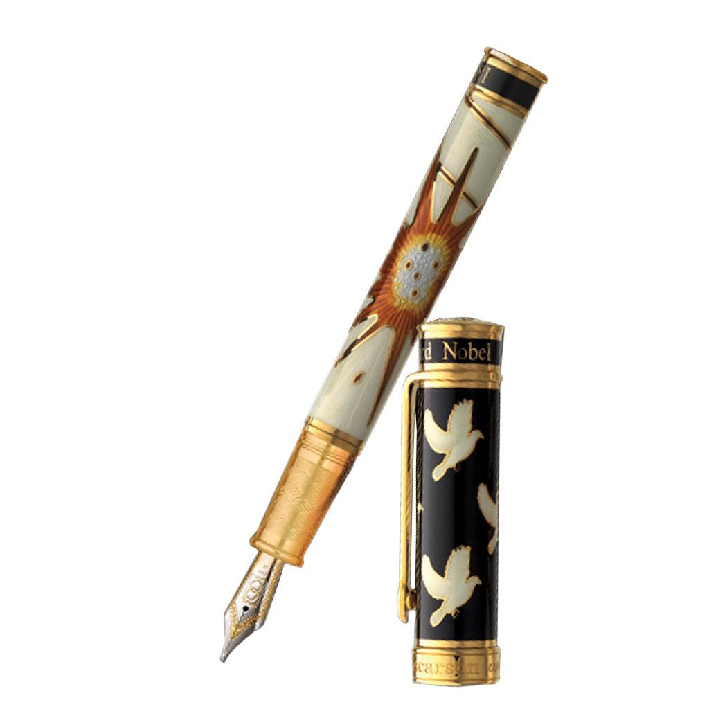 David Oscarson Alfred Bernhard Nobel Fountain Pen - White Gold w/ White Barrel - Pen Boutique Ltd