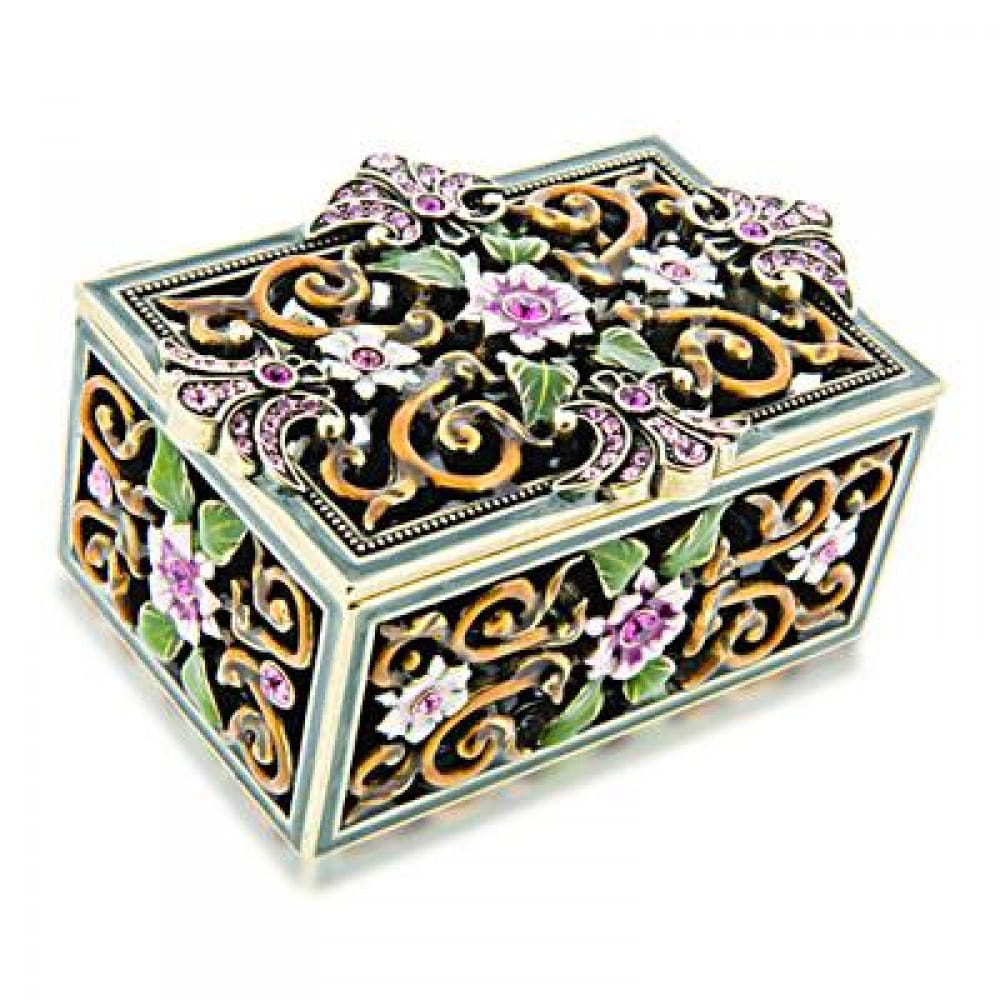 PBL Jewel Box with Pink Floral Design Made with Swarovski Crystals Gift Box-Pen Boutique Ltd