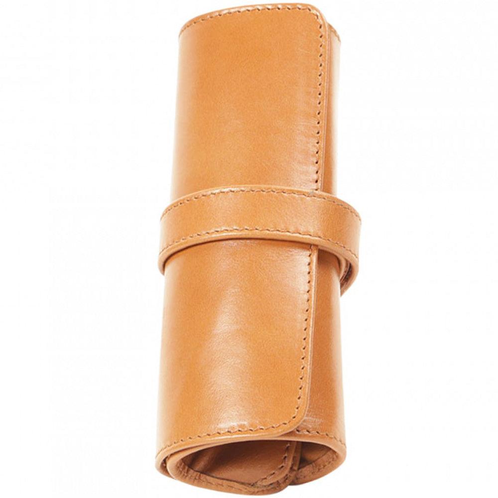 Aston Leather 5 Pen Roll Up Case - Tan - Pen Boutique Ltd