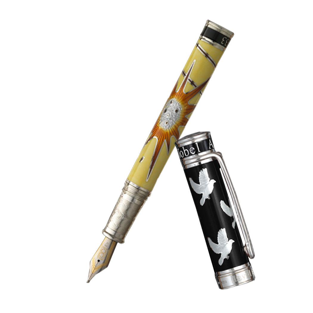 David Oscarson Alfred Bernhard Nobel Fountain Pen - Black Silver w/ Yellow Barrel - Pen Boutique Ltd