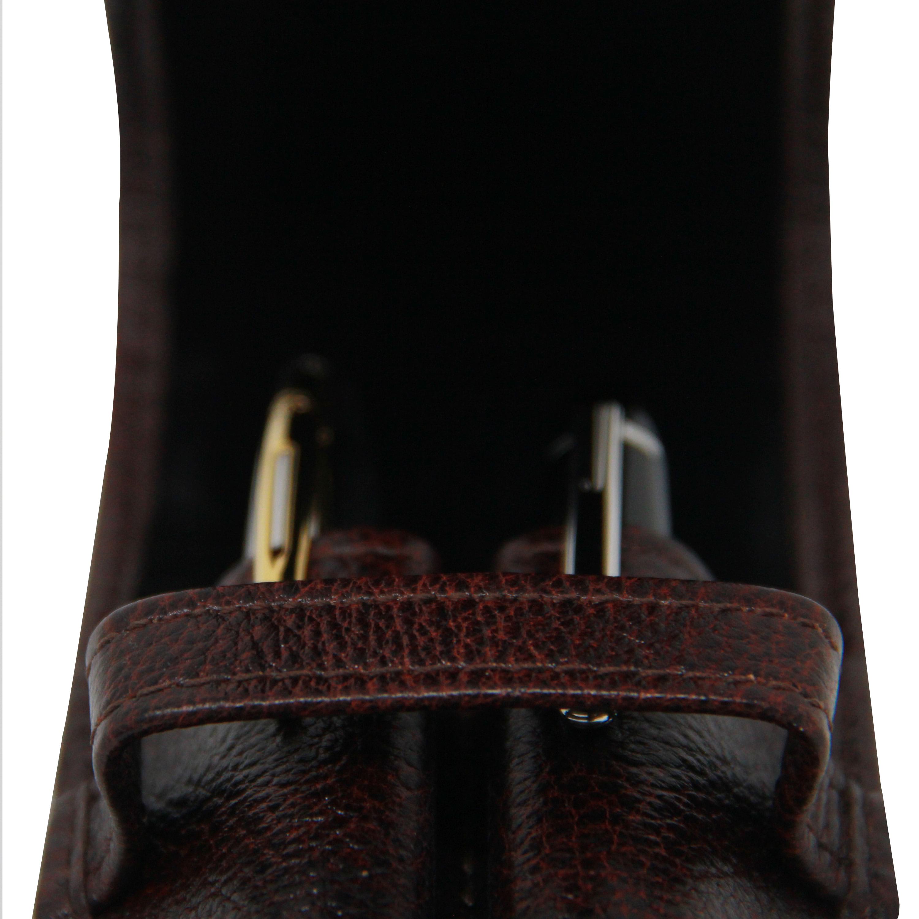 Yak Leather Premium Leather Two Pen Pouch with Flap Brown-Pen Boutique Ltd