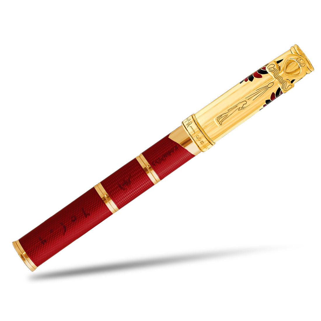 David Oscarson Rosetta Stone Fountain Pen - Translucent Red and Opaque Black Hard Enamel w/ Gold vermeil - Pen Boutique Ltd